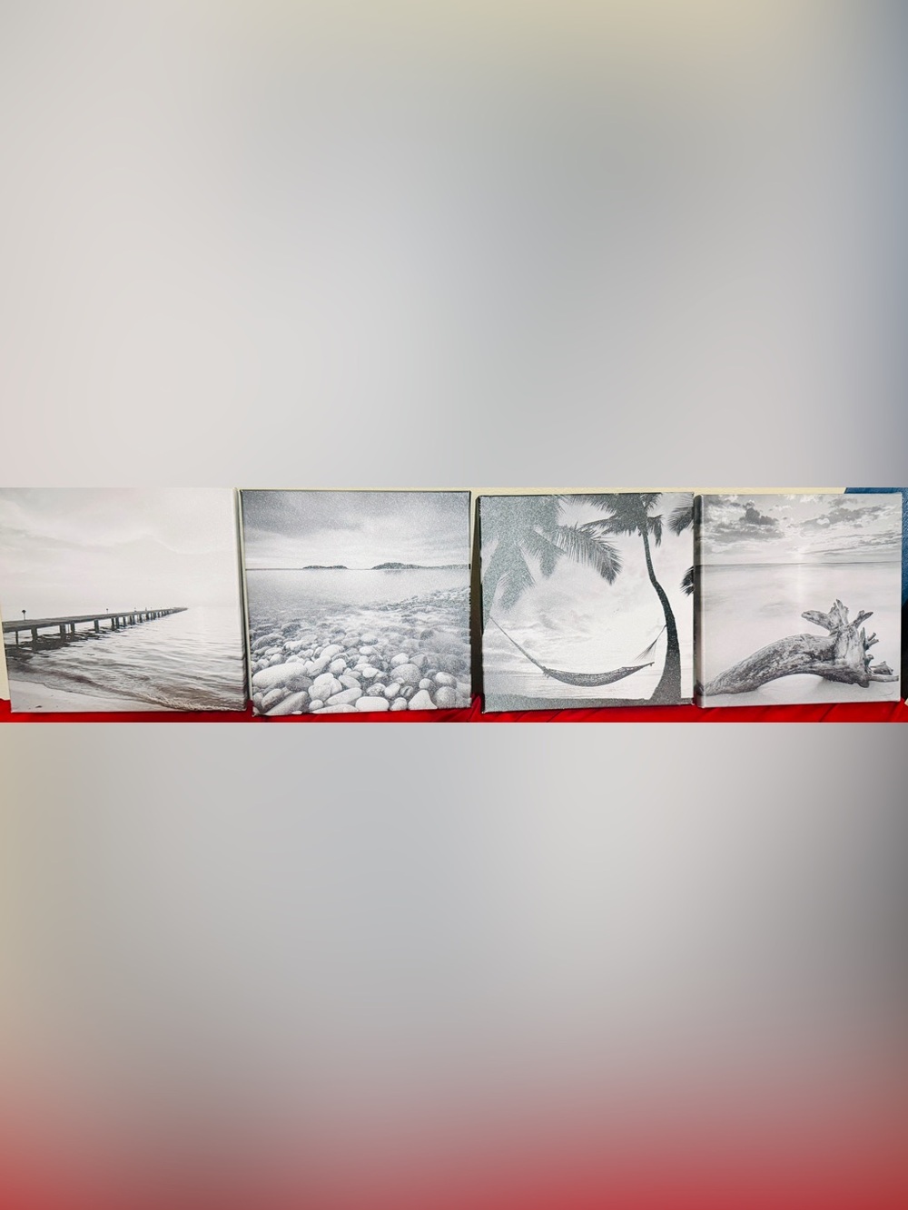Black & White Coastal Canvas Wall Art Set of 4 | Beach Ocean Minimalist Decor